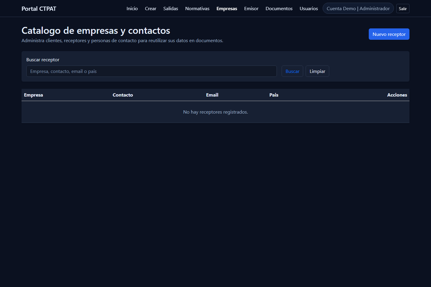 Catálogo de empresas y contactos con buscador